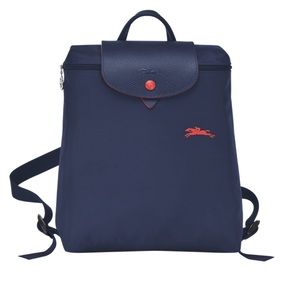 Longchamp Le Pliage Backpack in blue/red nylon and leather